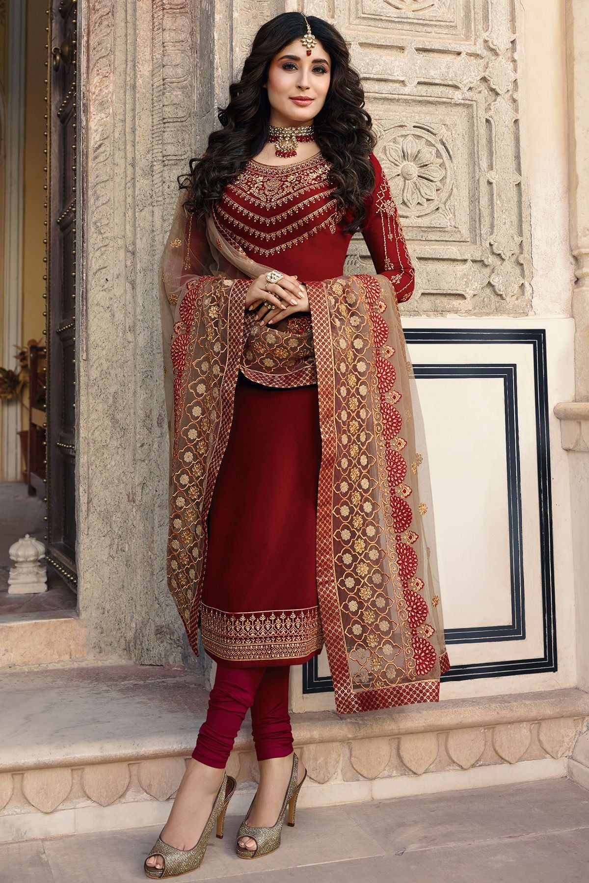 Garnet Red and Grey Casual Suit
