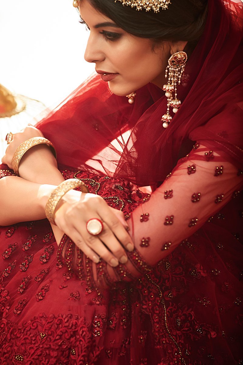 Maroon Heavy Net Party Wear Anarkali Suit