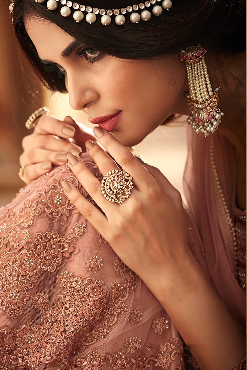 Blush Peach Heavy Net Party Wear Anarkali Suit
