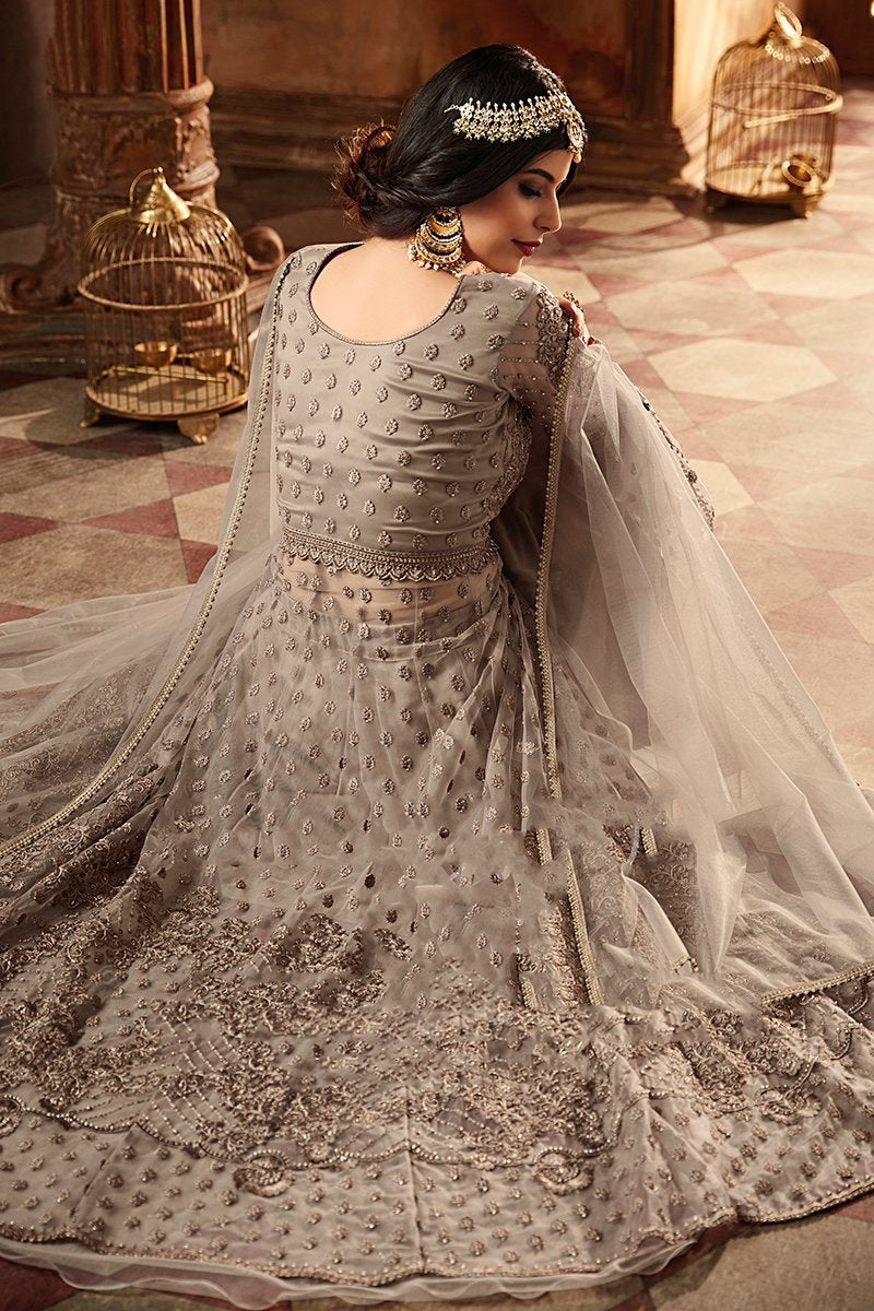 Gray Heavy Net Party Wear Anarkali Suit