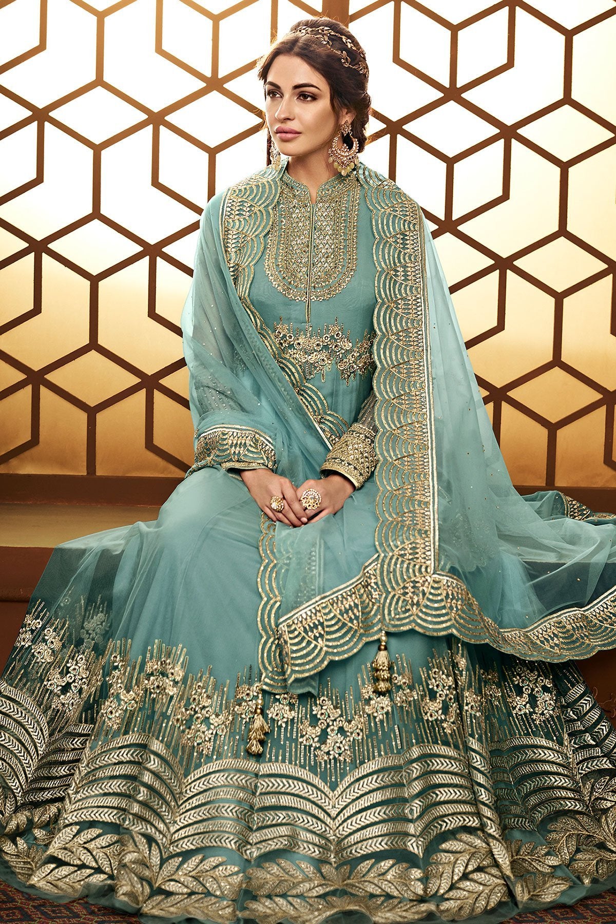 Sky Blue Party Wear Designer Anarkali Suit