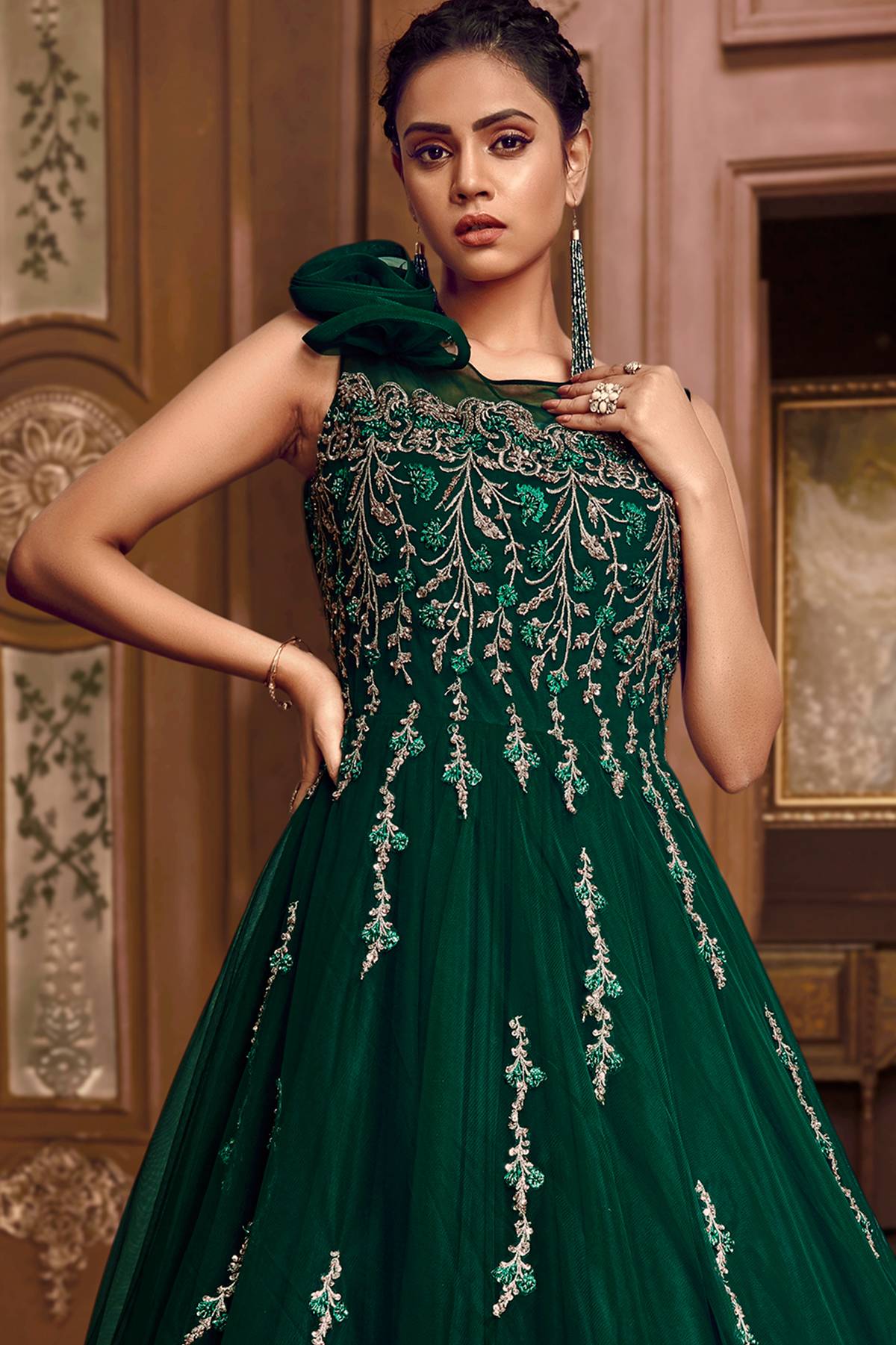 Green Designer Silk Gown