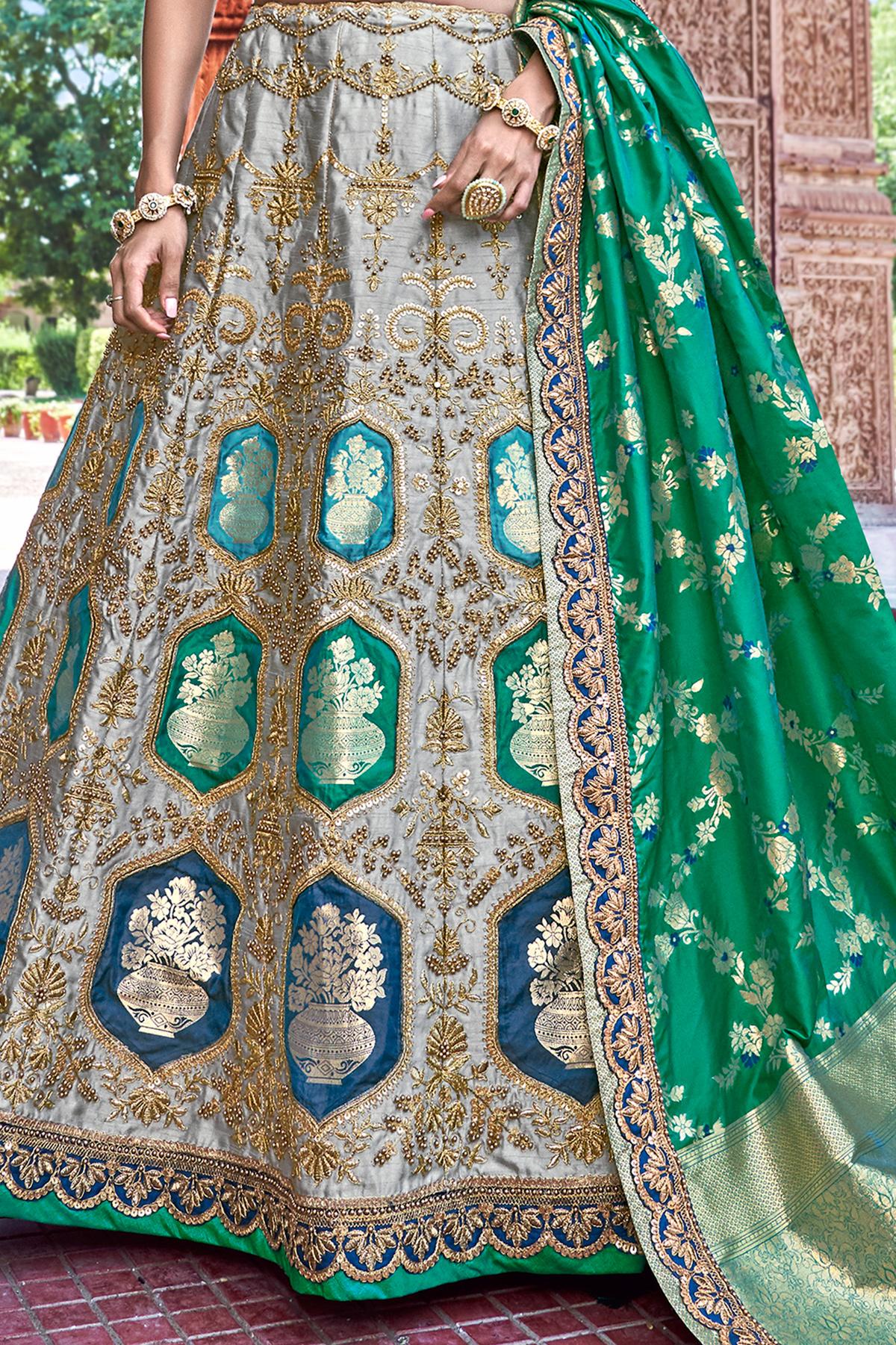 Grey and Blue Wedding Lehenga Choli Set