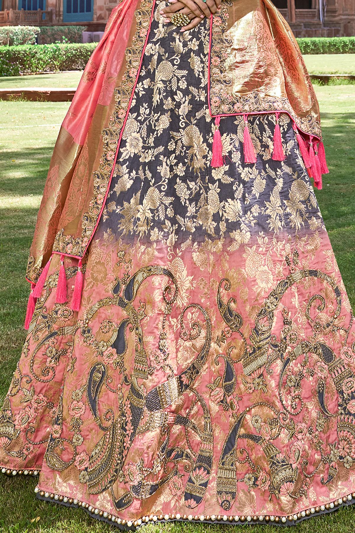 Grey and Pink Wedding Lehenga Choli Set