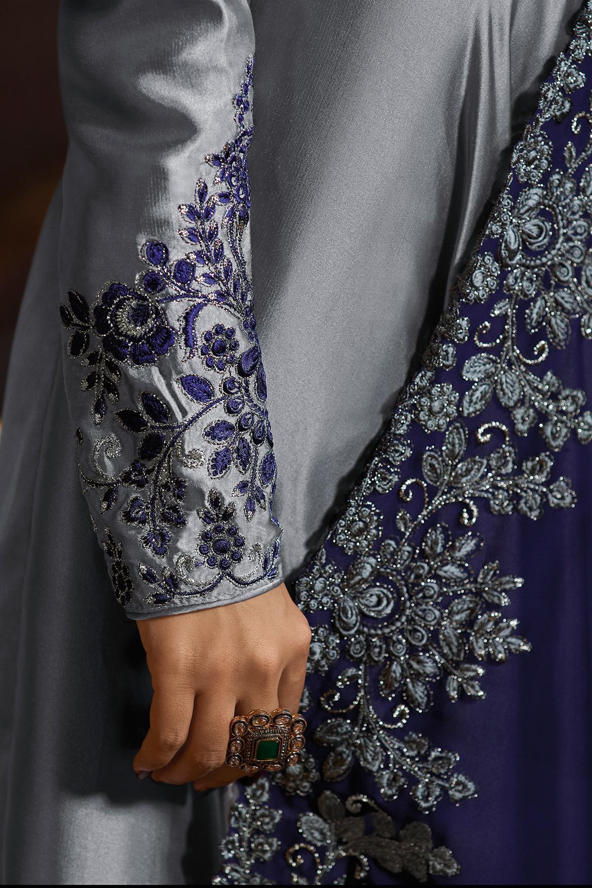 Grey Designer Party Wear Silk Gown