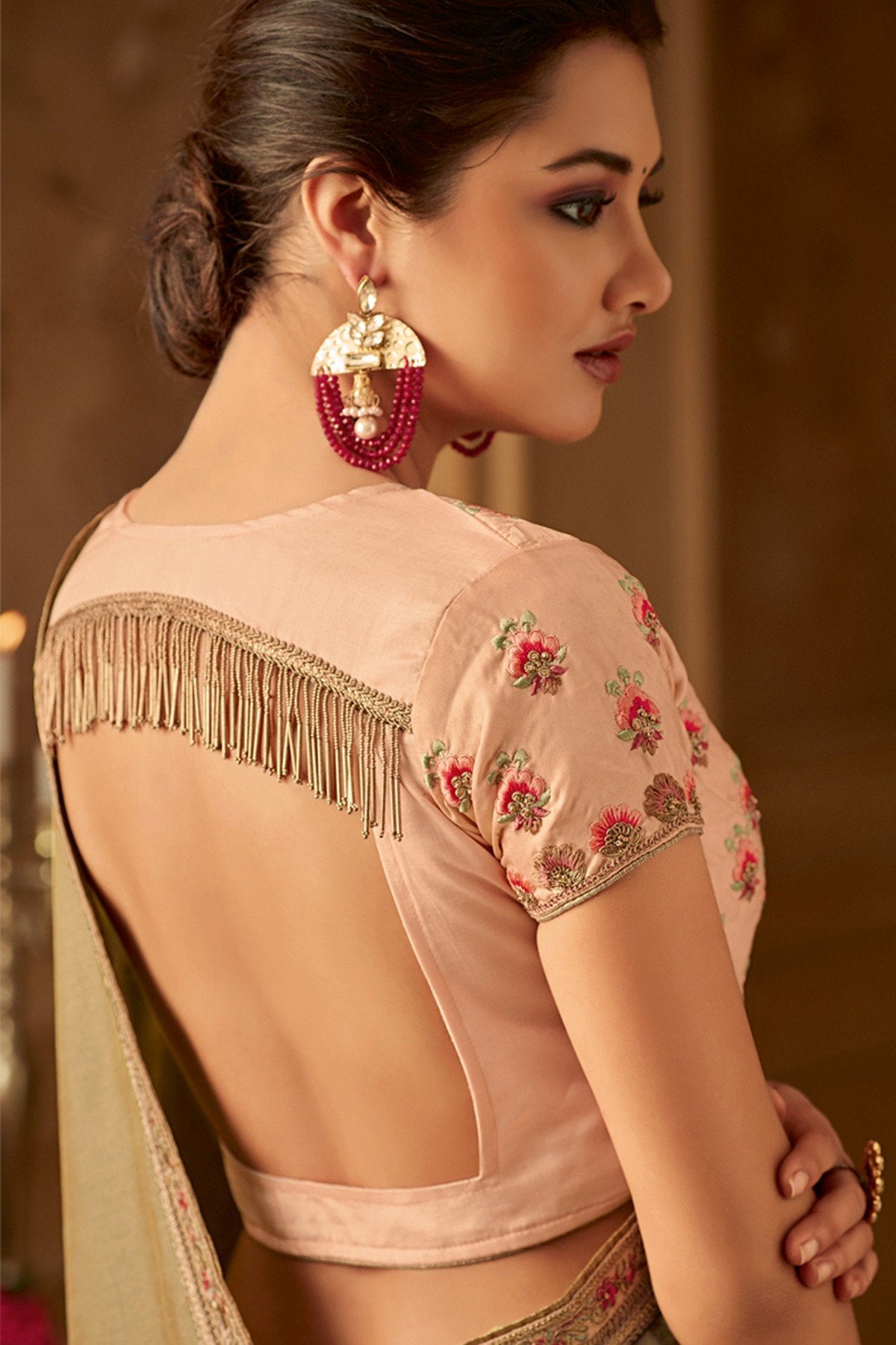 Grey Designer Party Wear Silk Sari