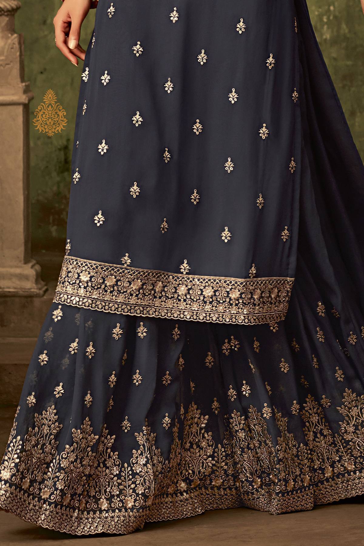 Grey Designer Sharara Suit With Koti