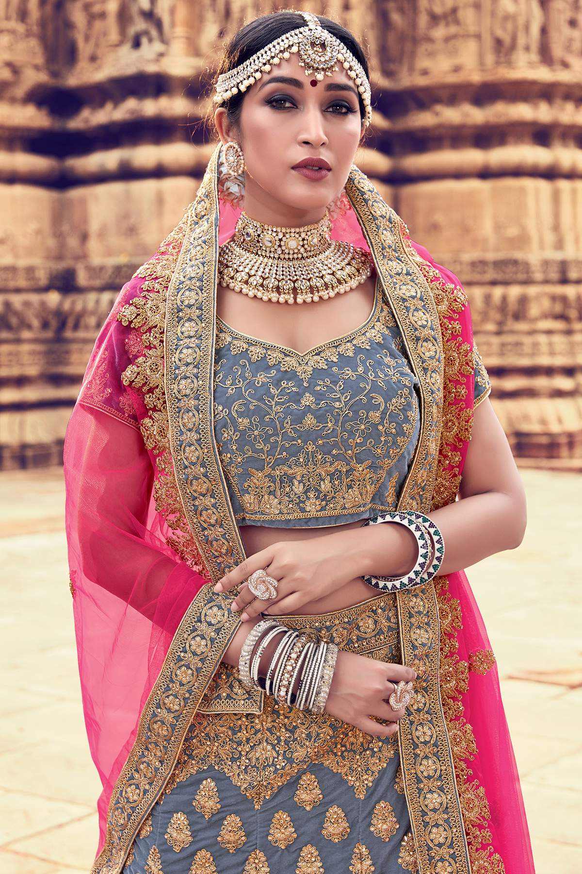 Grey Velvet Bridal Lehenga Choli