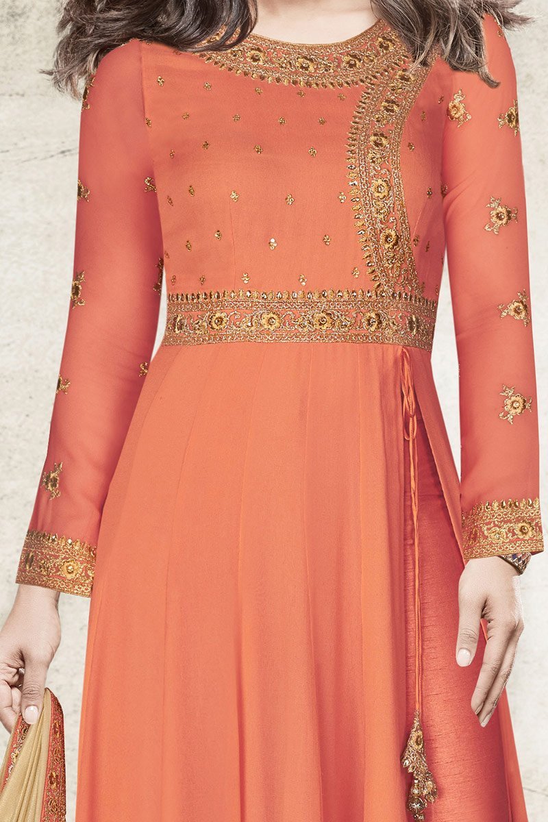 Peach Georgette Party Wear Anarkali Suit