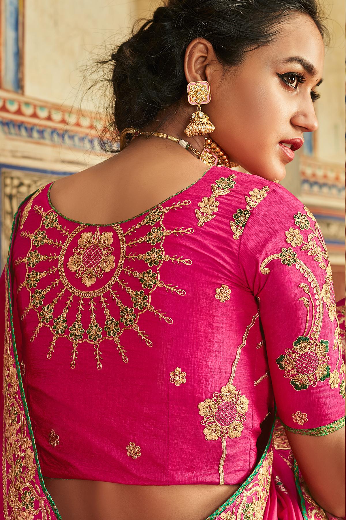 Hot Pink Banarasi Silk Sari