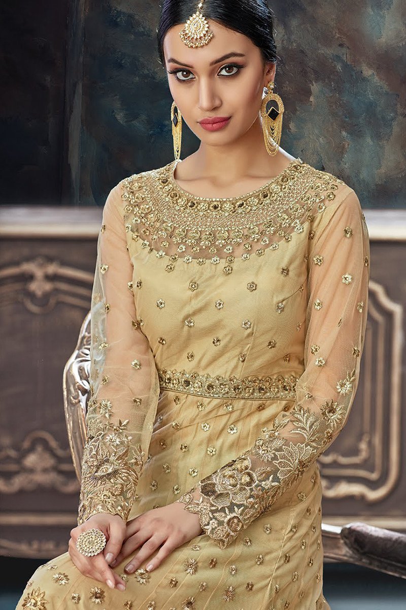 Beige Party Wear Anarkali Style Suit