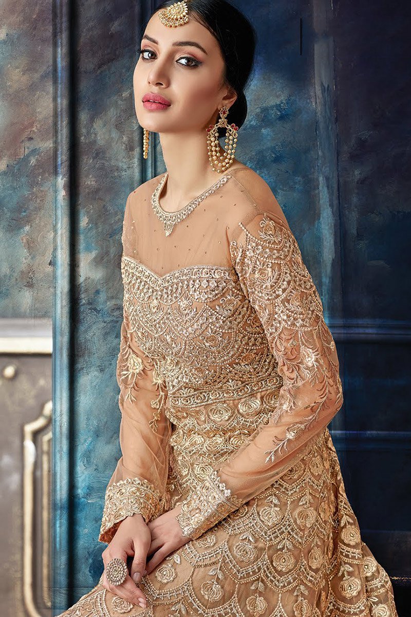 Coco Colored Party Wear Anarkali Style Suit