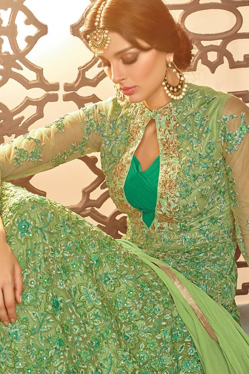 Olive Green Party Wear Anarkali Style Suit