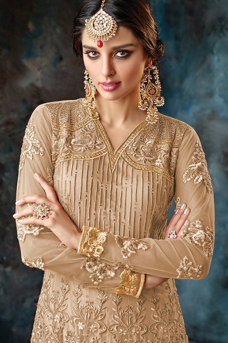 Peanut Brown Party Wear Anarkali Style Suit
