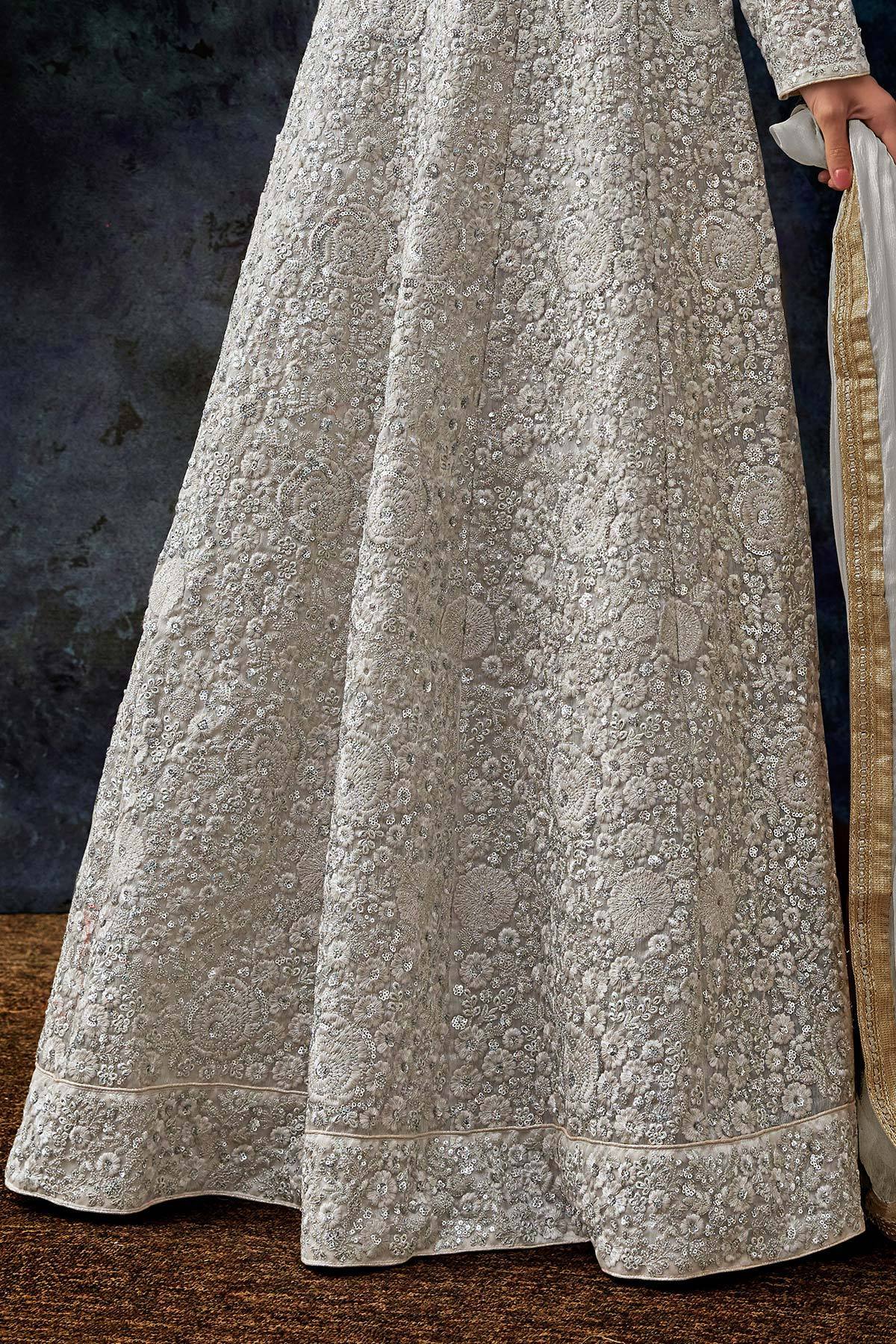 Charming Silver Heavy Embroidered Anarkali Suit