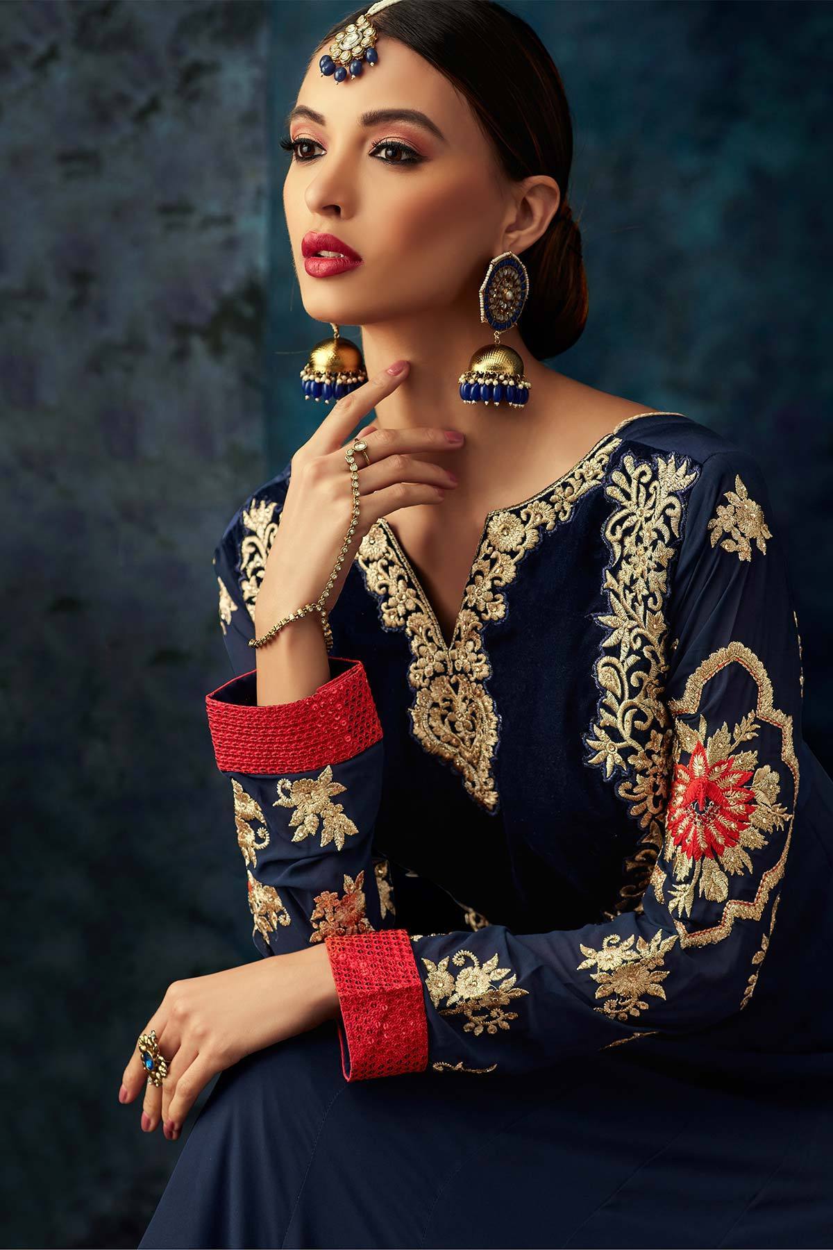 Midnight Blue Heavy Embroidered Anarkali Suit