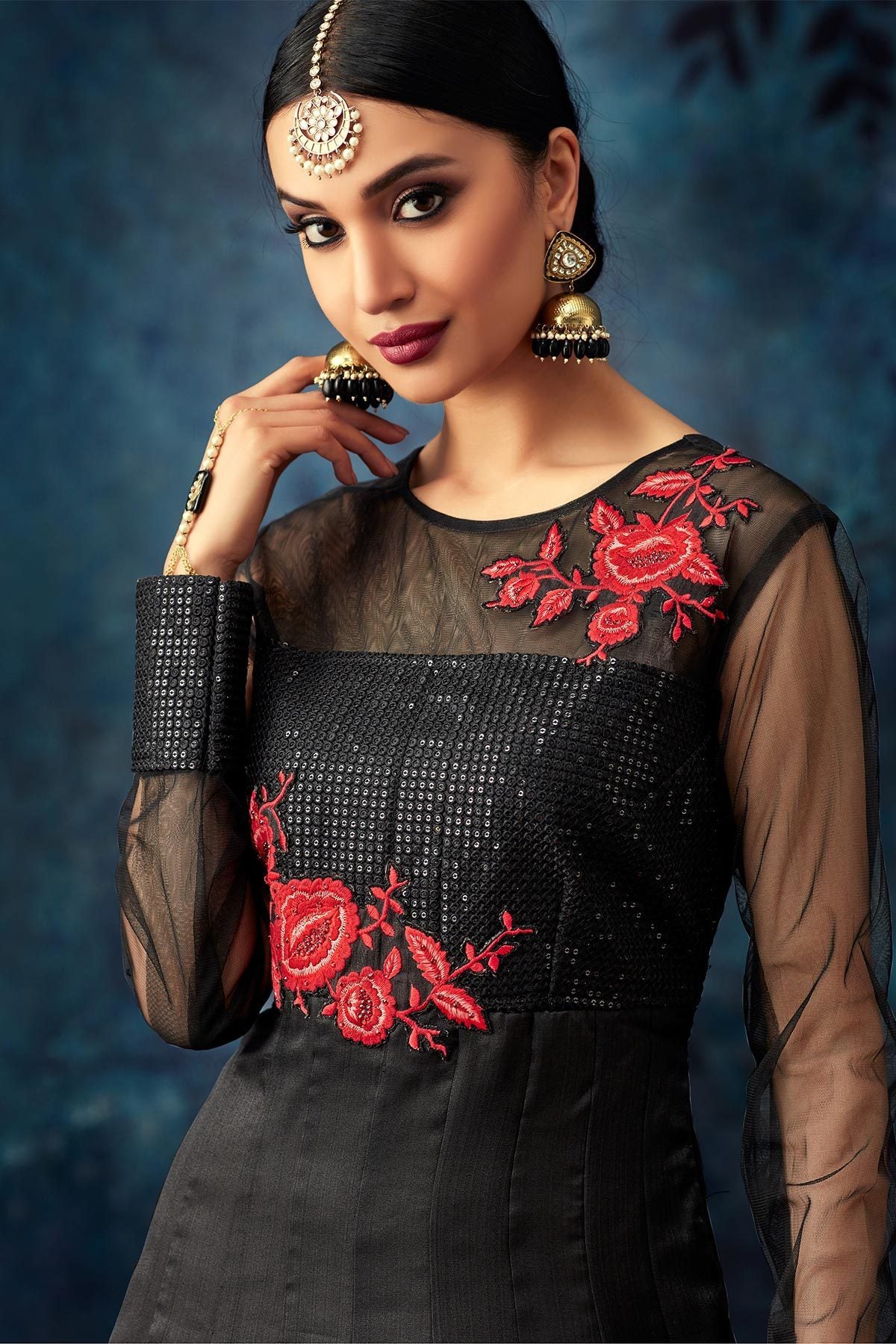 Midnight Black Heavy Embroidered Anarkali Suit