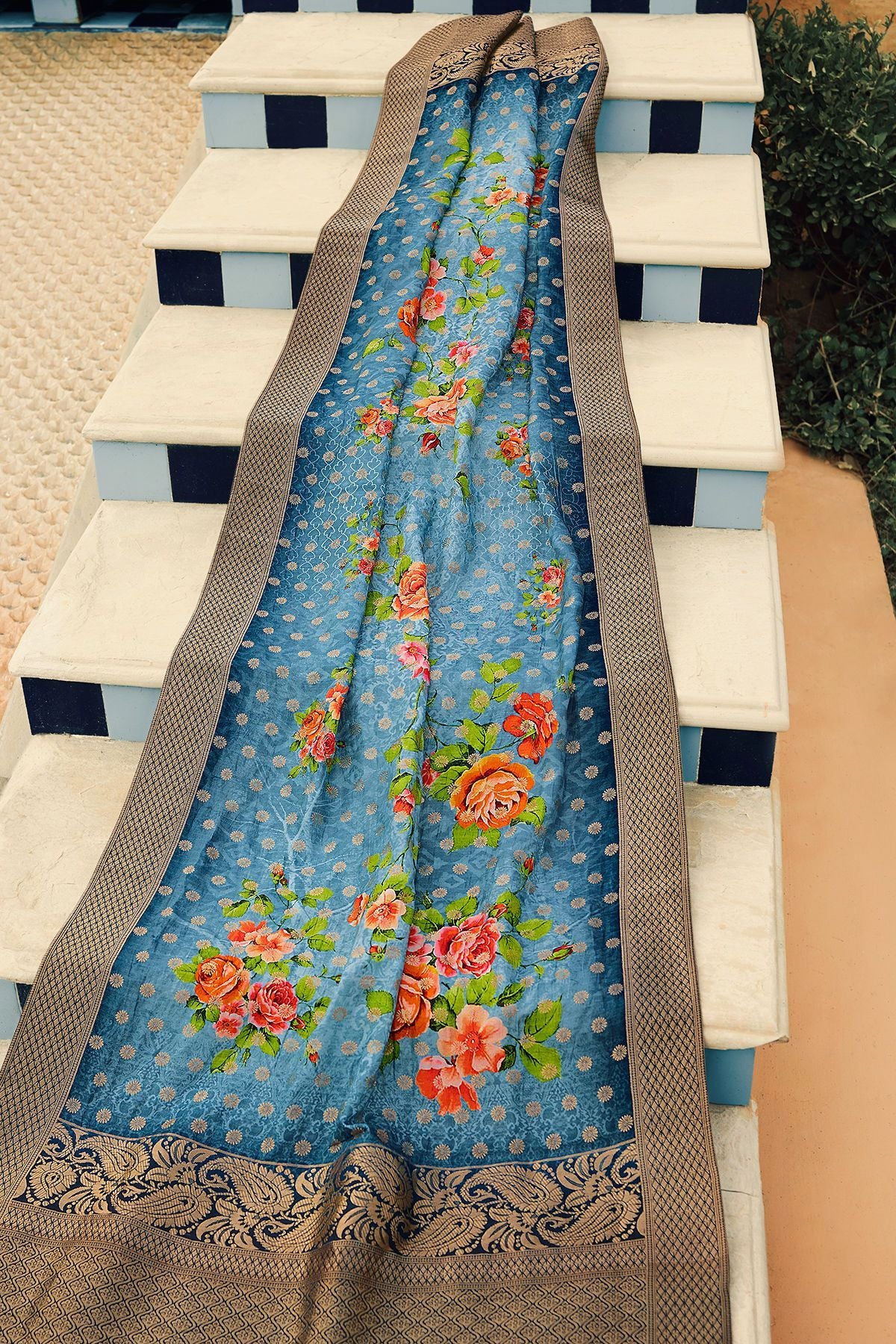 Indigo Blue Georgette Casual Straight Suit