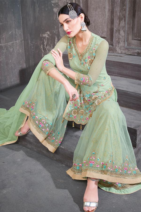 Charming Green Party Wear Suit With Palazzo