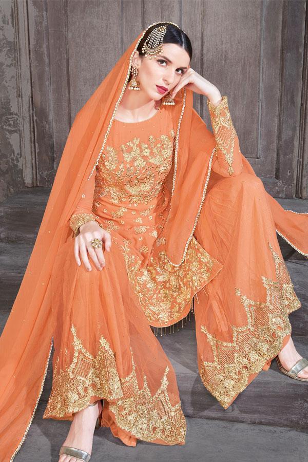 Amazing Orange Party Wear Suit With Palazzo