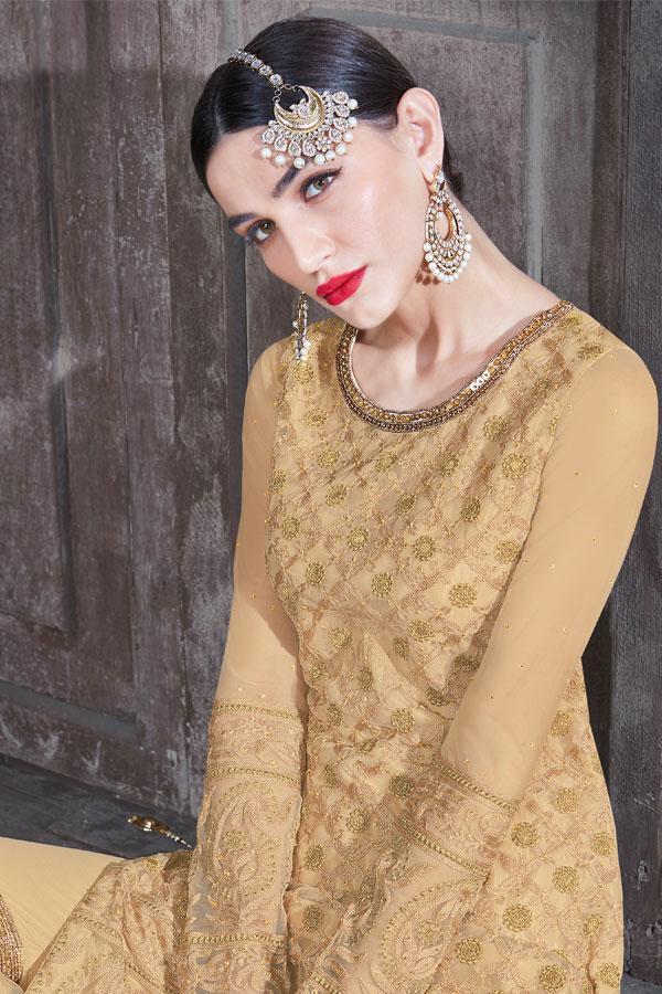 Lavishing Golden Party Wear Suit With Palazzo