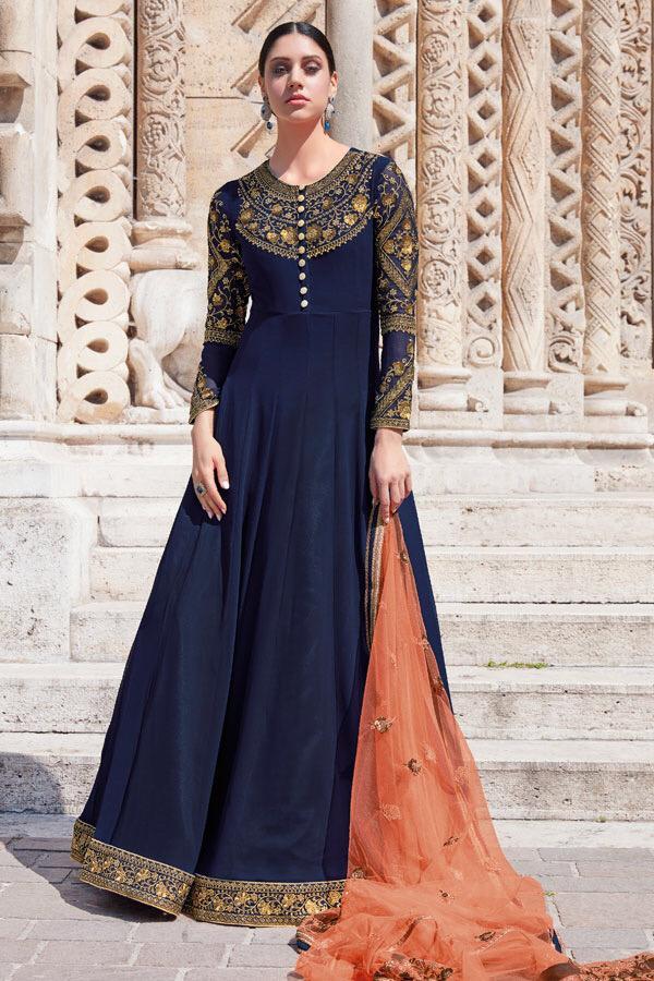 Navy-Blue Georgette Party wear Anarkali Suit