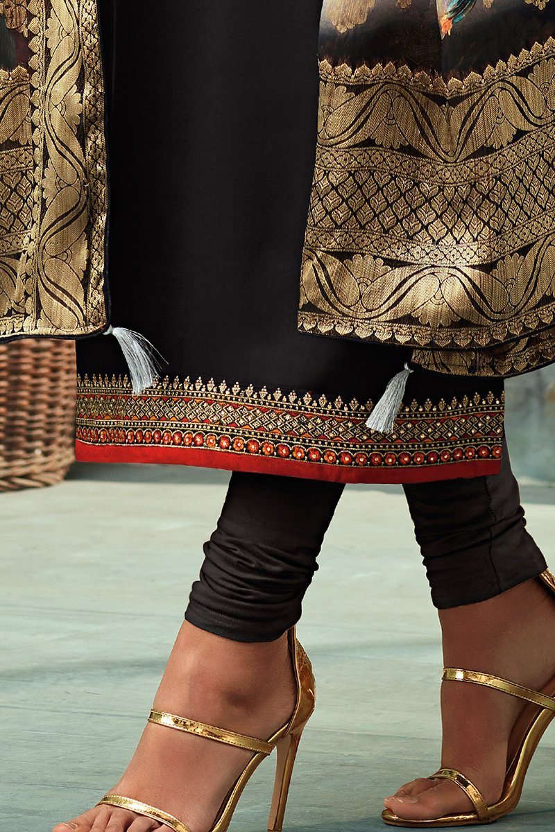 Midnight Black Georgette Party Wear Straight Cut Suit