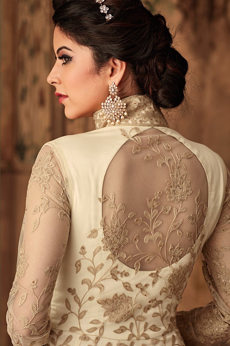 Daisy White Heavy Net Party Wear Anarkali Suit