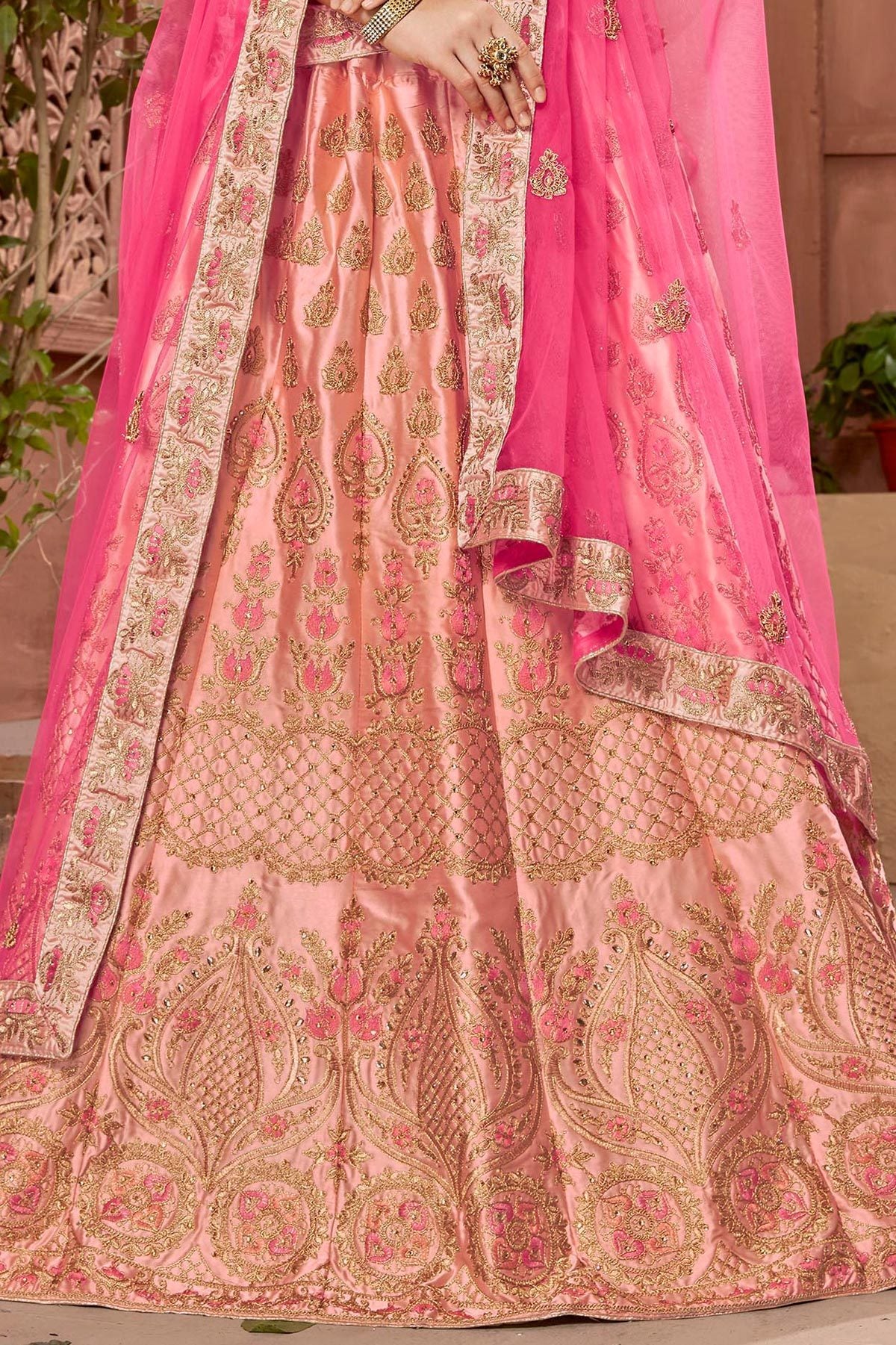 All Pink Lehenga Set in Satin Silk
