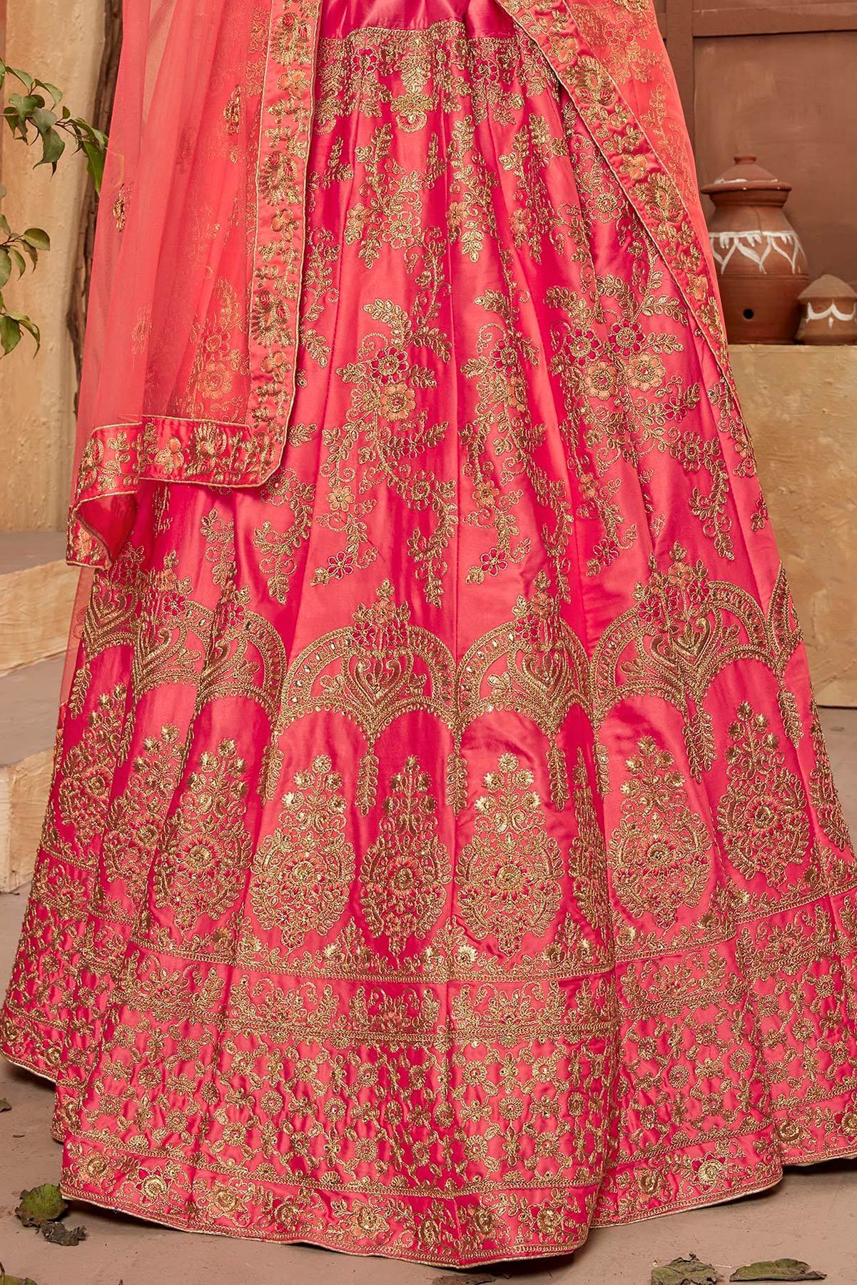 Crimson Pink Lehenga Set in Satin Silk
