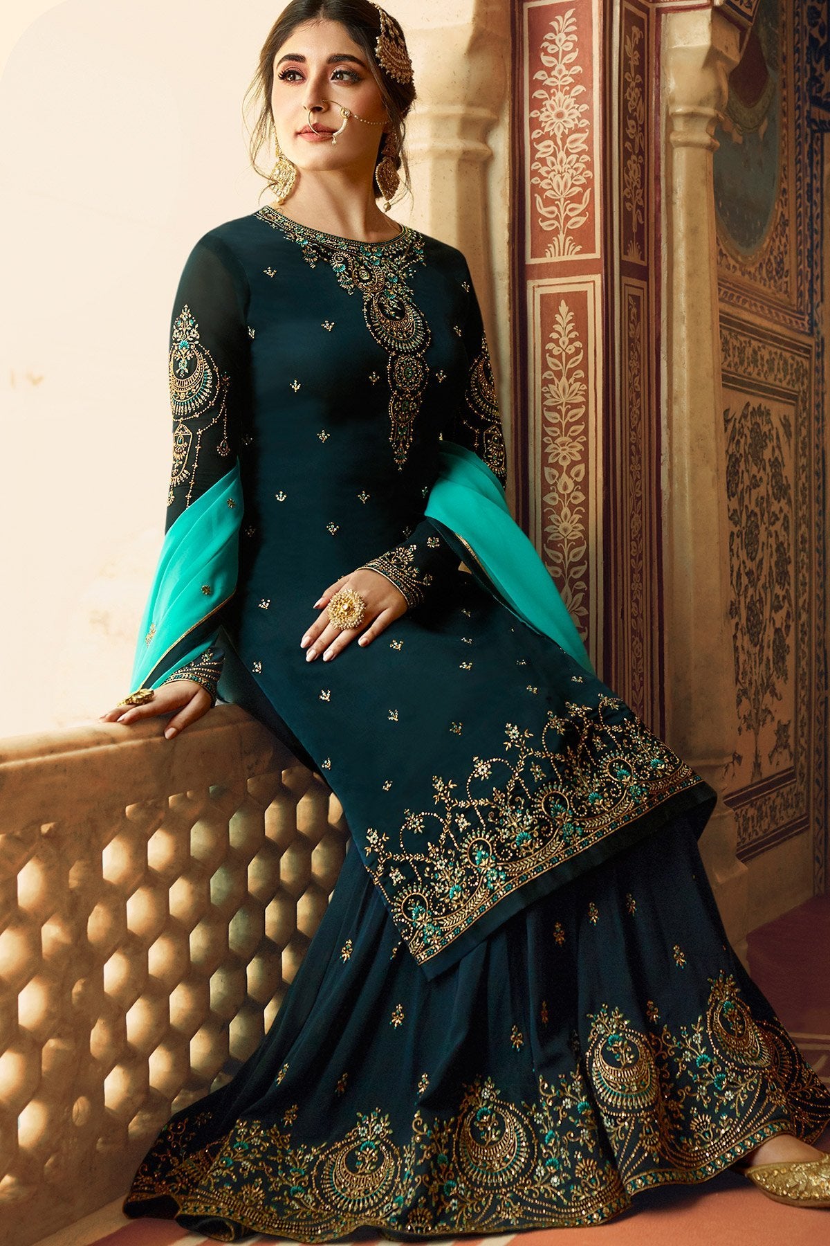 Blue Designer Sharara Suit