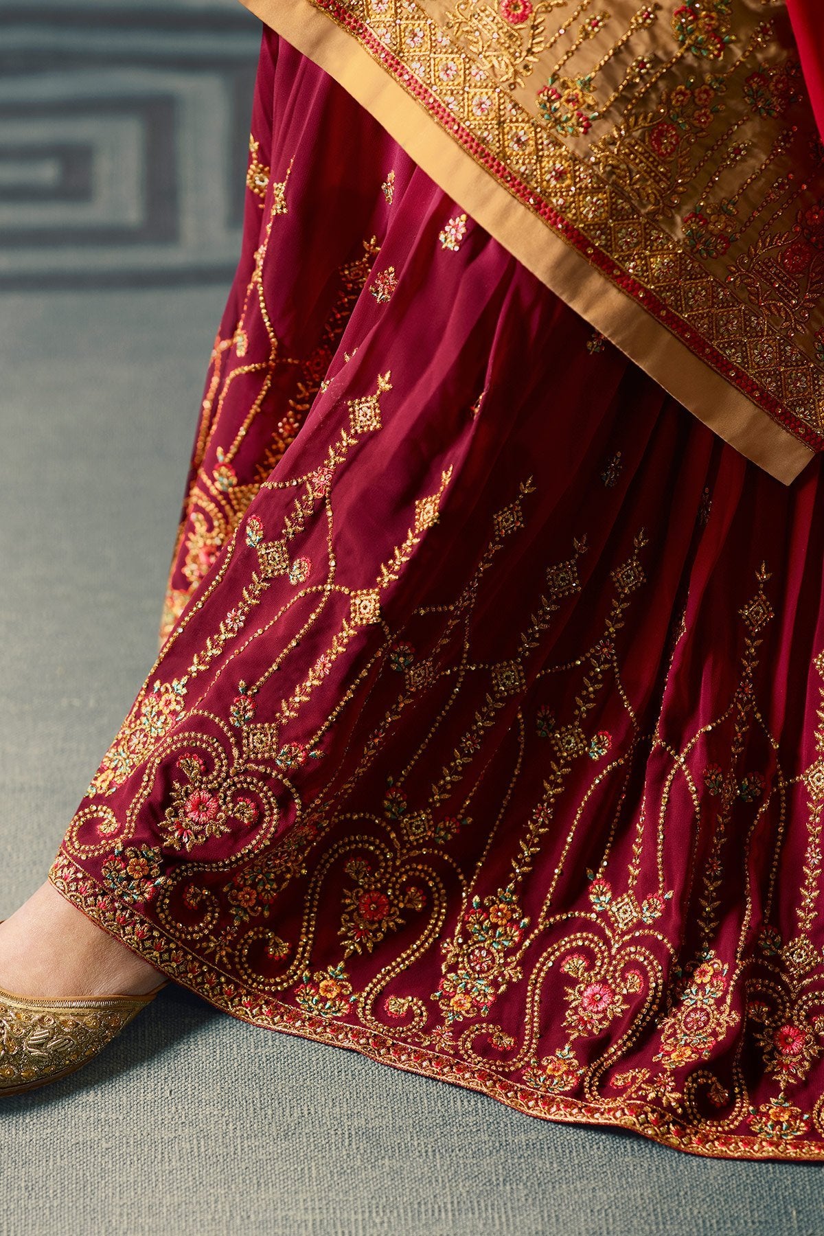 Yellow and Purple Designer Sharara Suit