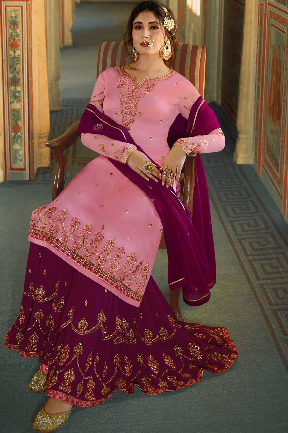 Purple and Pink Designer Sharara Suit