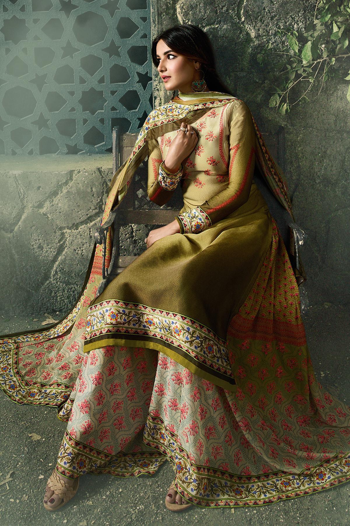Light Green Dual Tone Georgette Sharara Suit