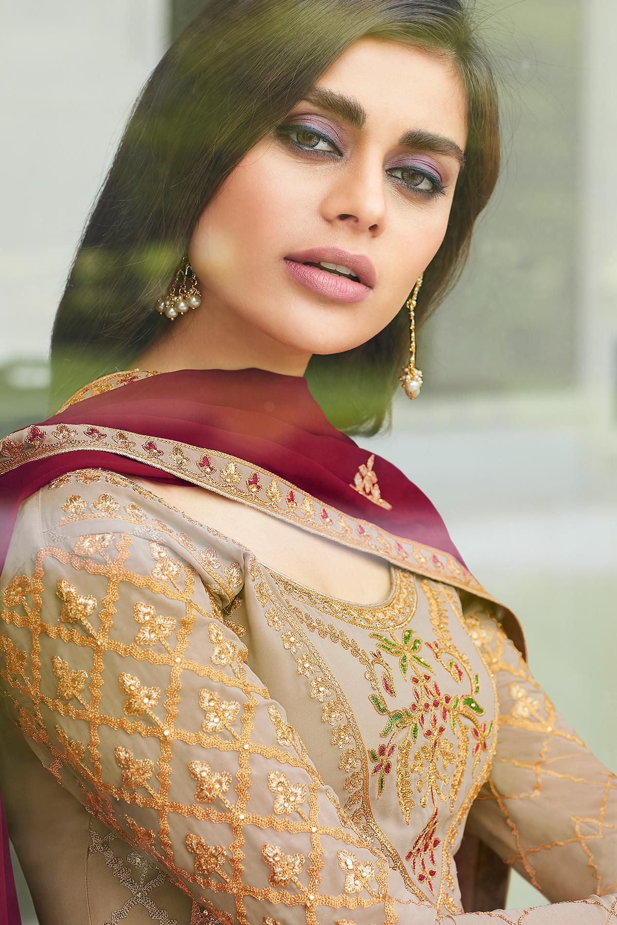 Light Grey Designer Georgette Straight Suit