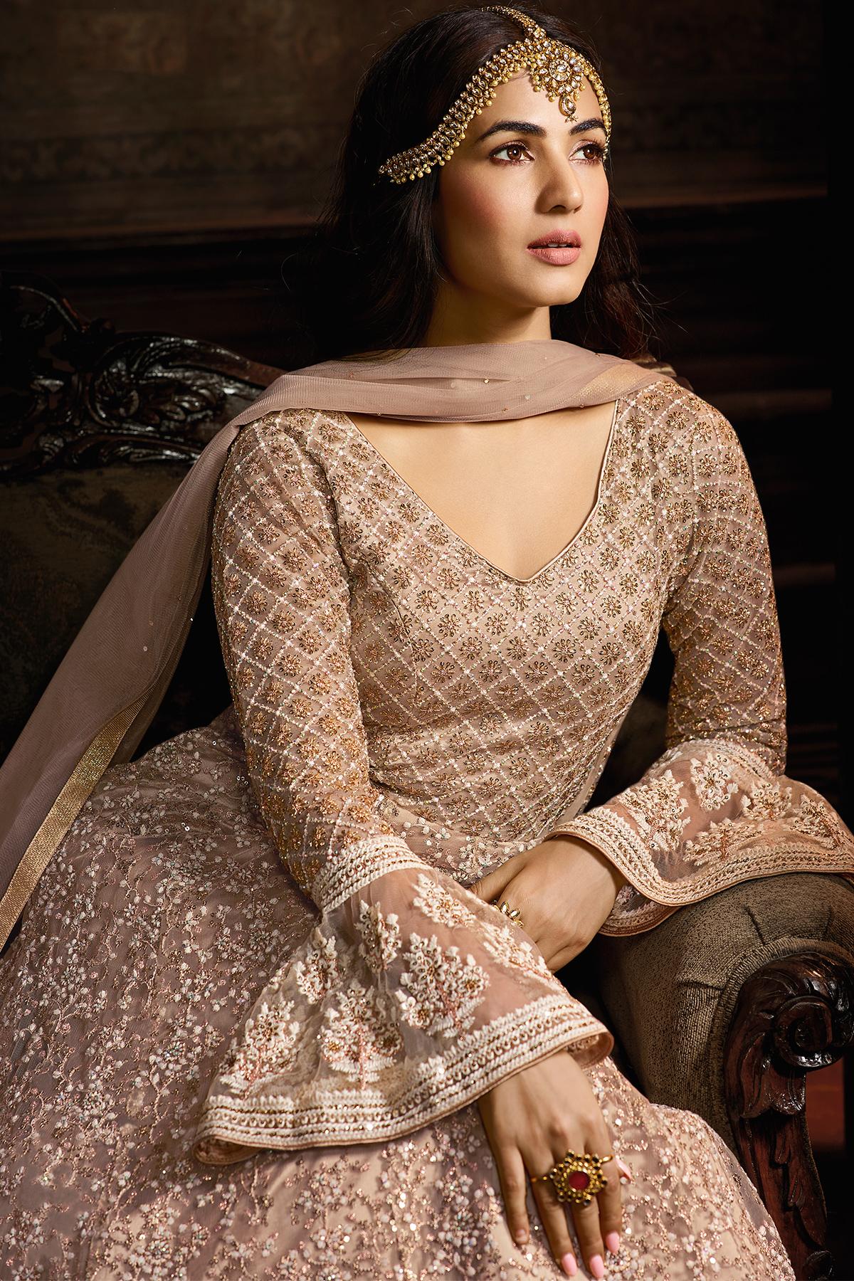 Light Mauve Designer Net Anarkali Suit