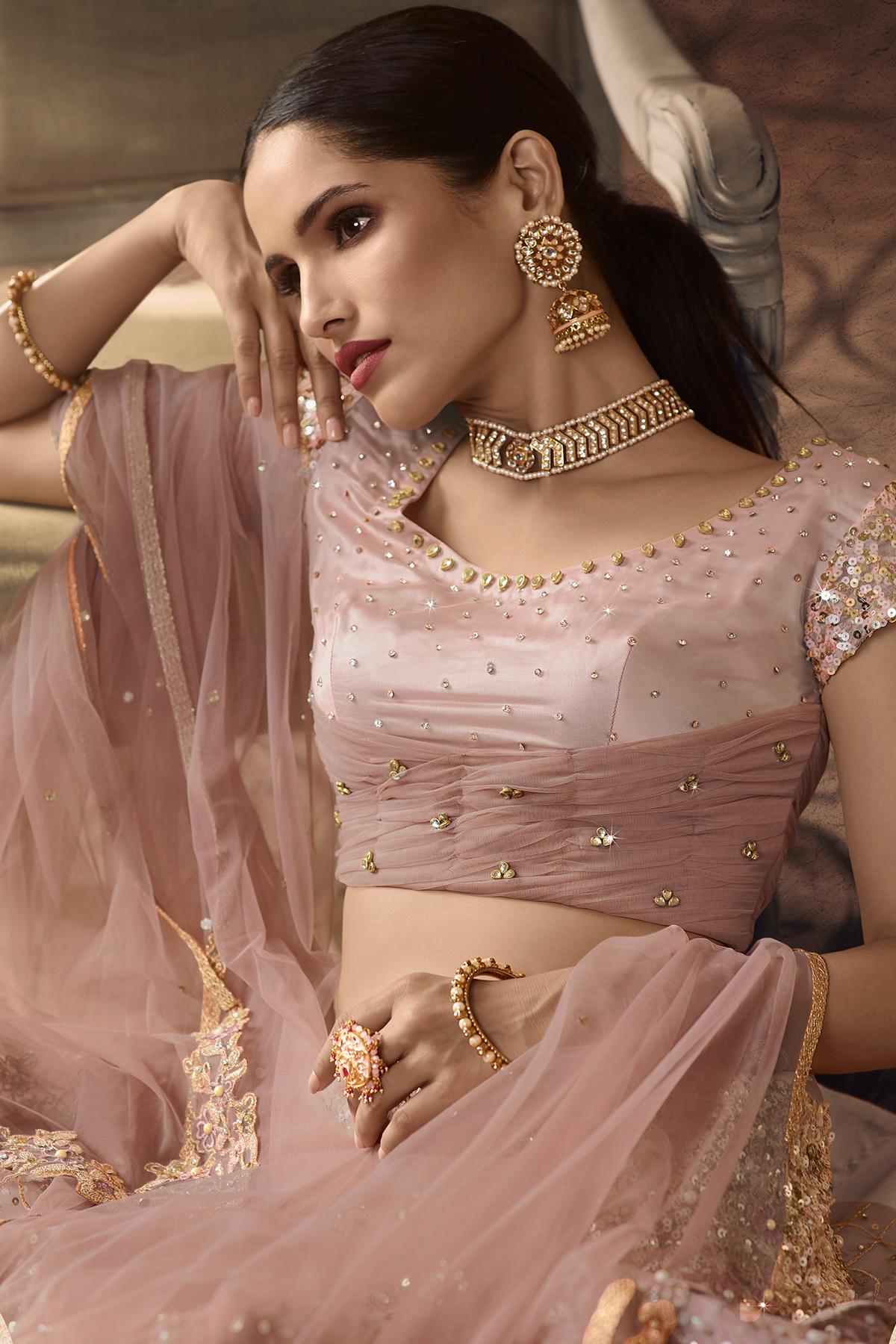 Light Mauve Designer Net Lehenga Choli Set