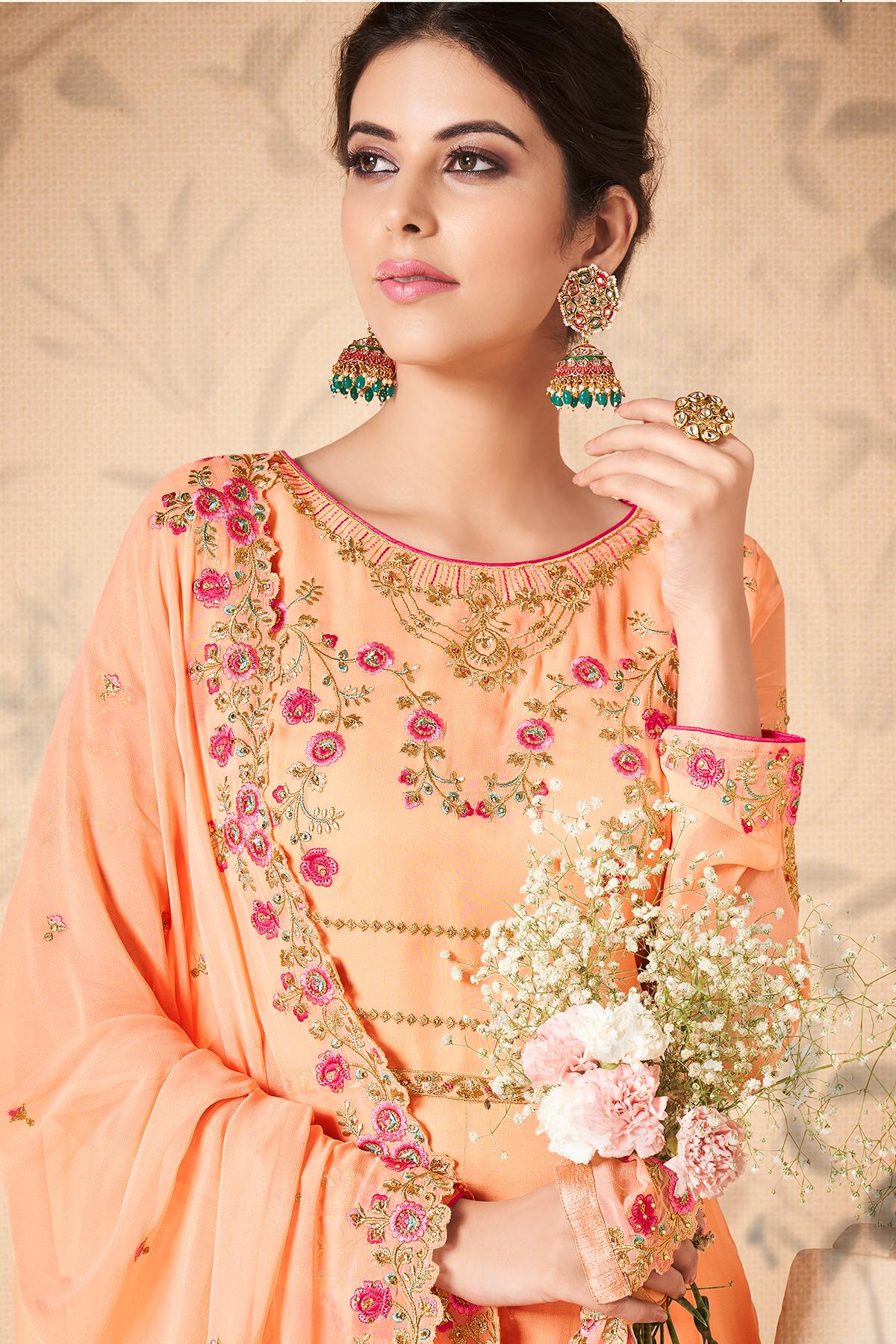 Light Peach Designer Anarkali Suit