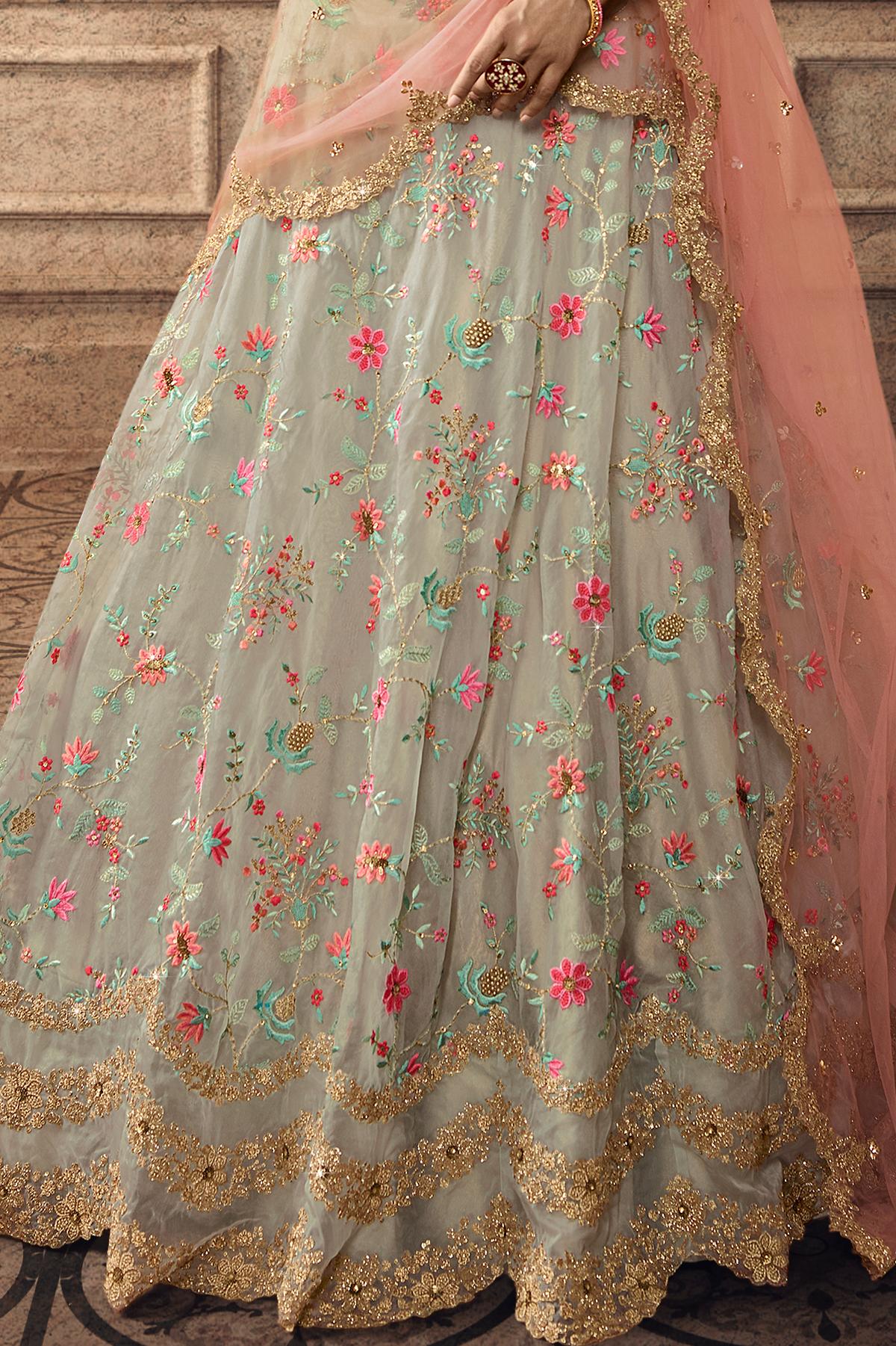 Light Sage Designer Tissue Lehenga Choli Set