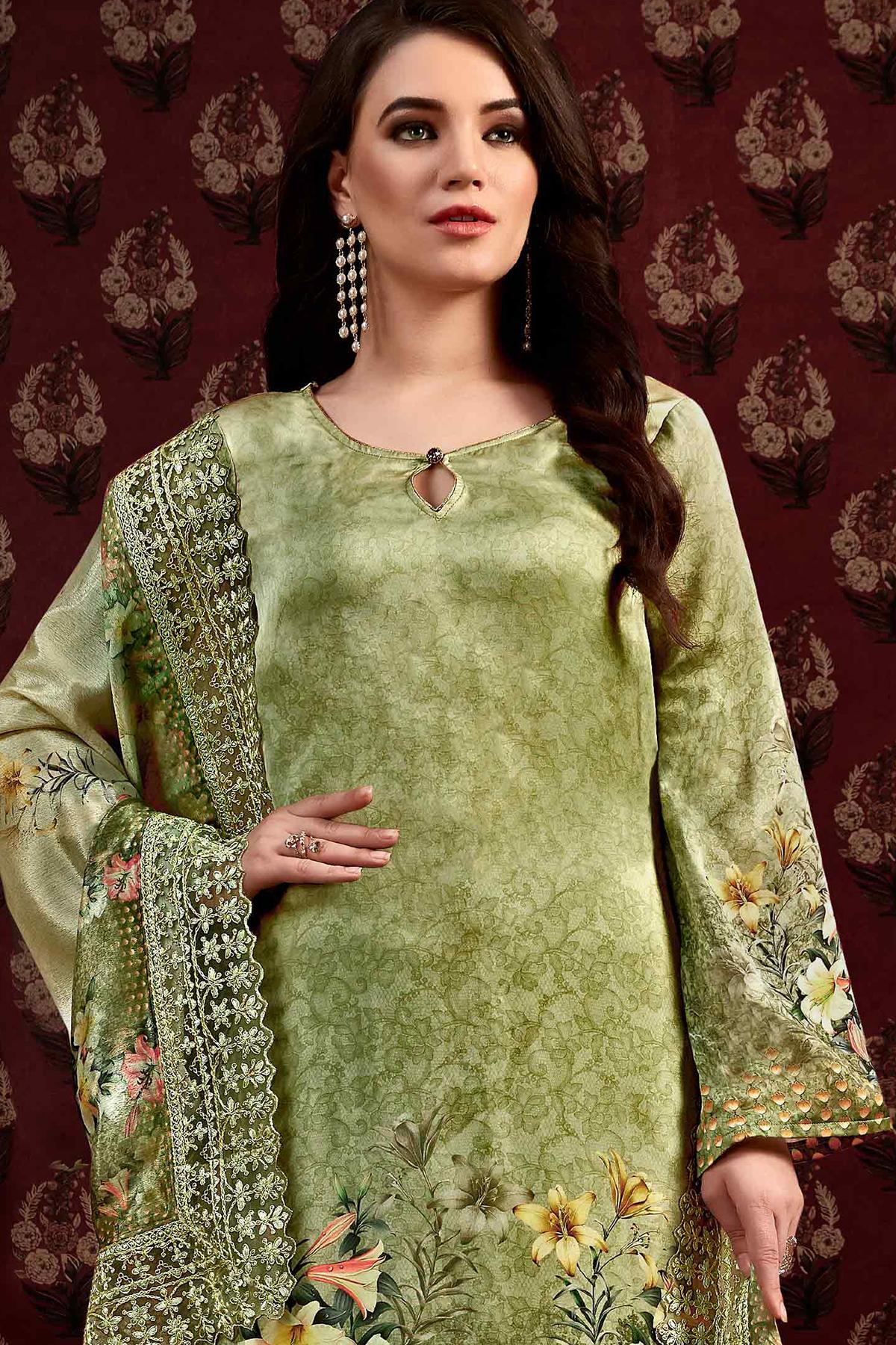 Lime Green Printed Casual Straight Cut Suit