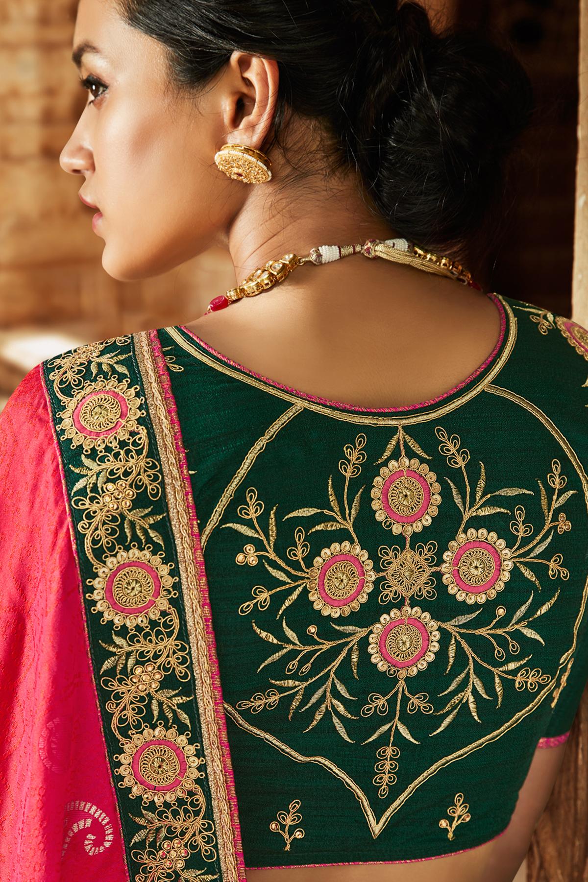 Magenta And Green Banarasi Silk Sari