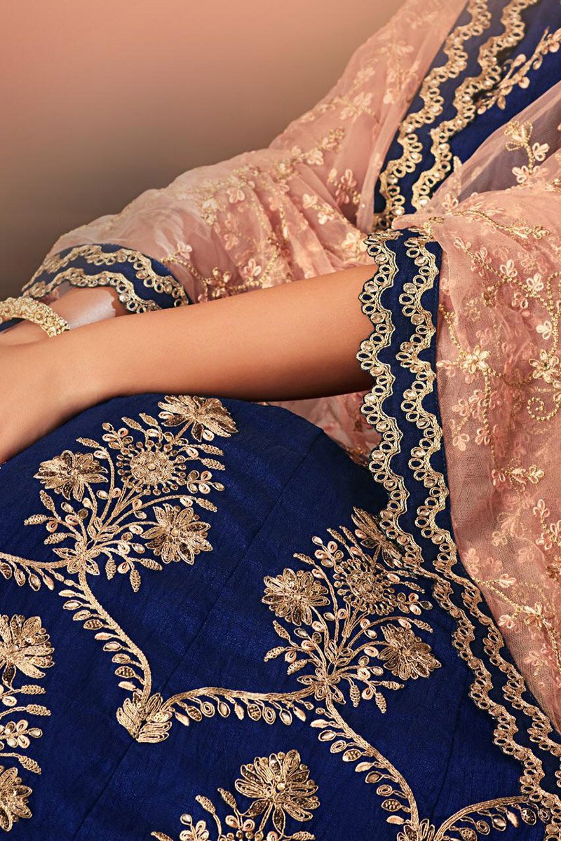 Pretty Navy-Blue Silk Lehenga Set