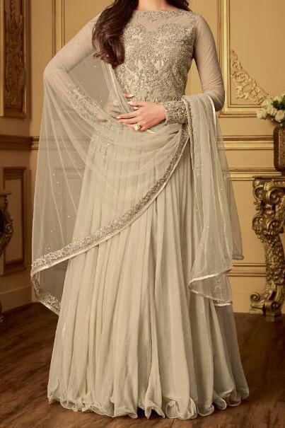 Beige Bling With Traditional Embroidered Detailed Anarkali Suit
