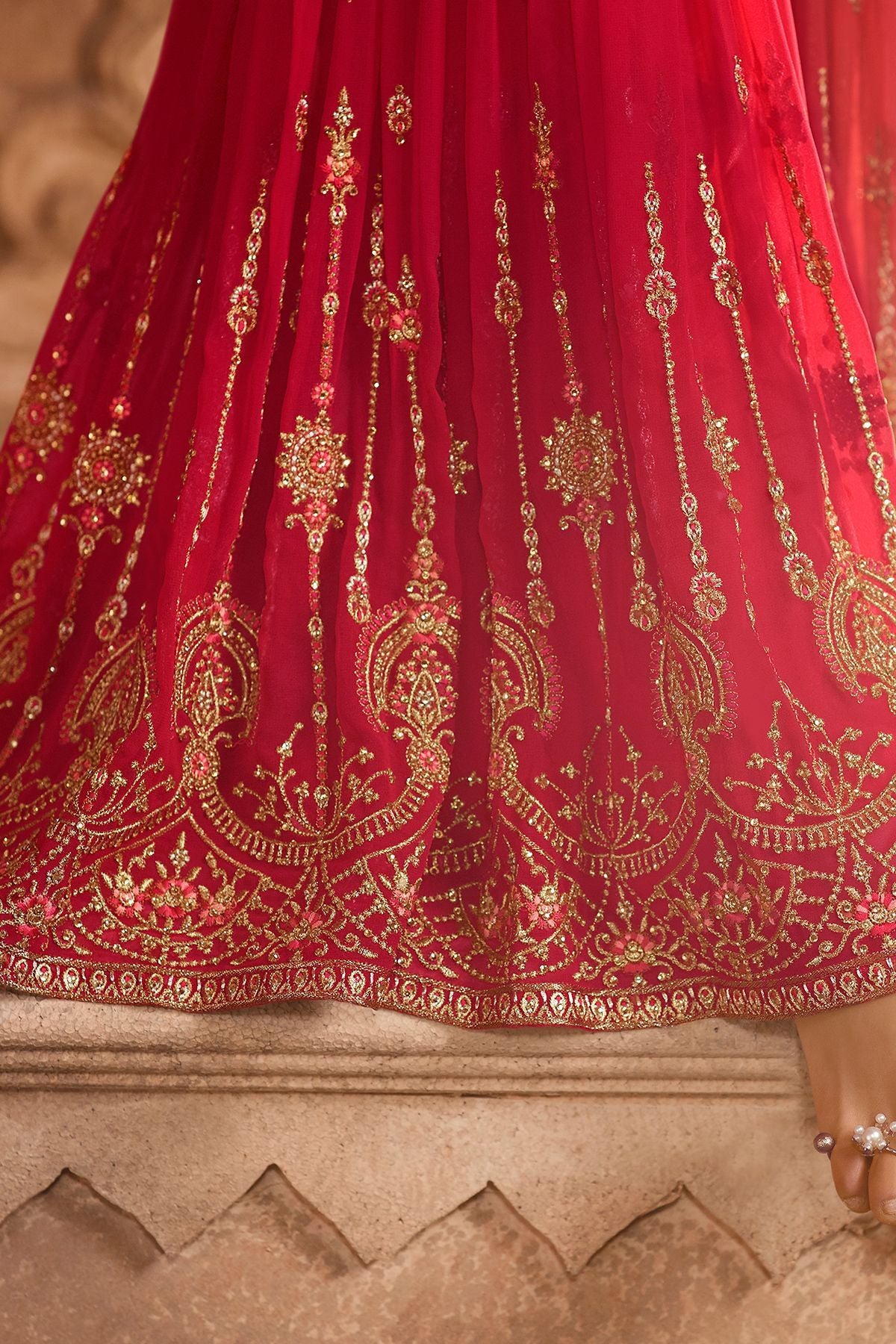 Marigold and Hot Pink Georgette Palazzo Suit