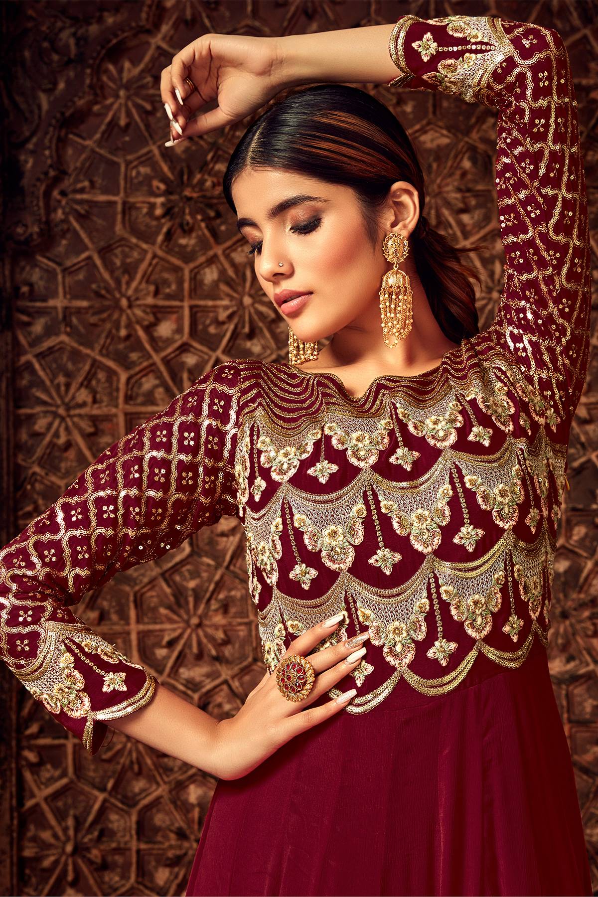 Maroon Designer Anarkali Suit