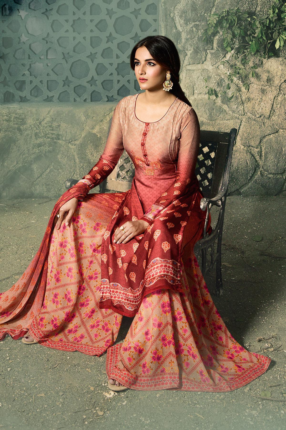 Maroon Dual Tone Georgette Sharara Suit