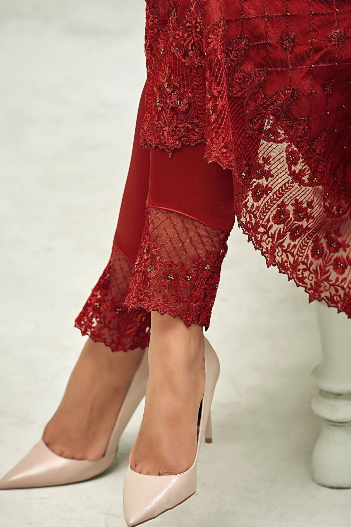 Maroon Net Party Wear Stright Cut Suit
