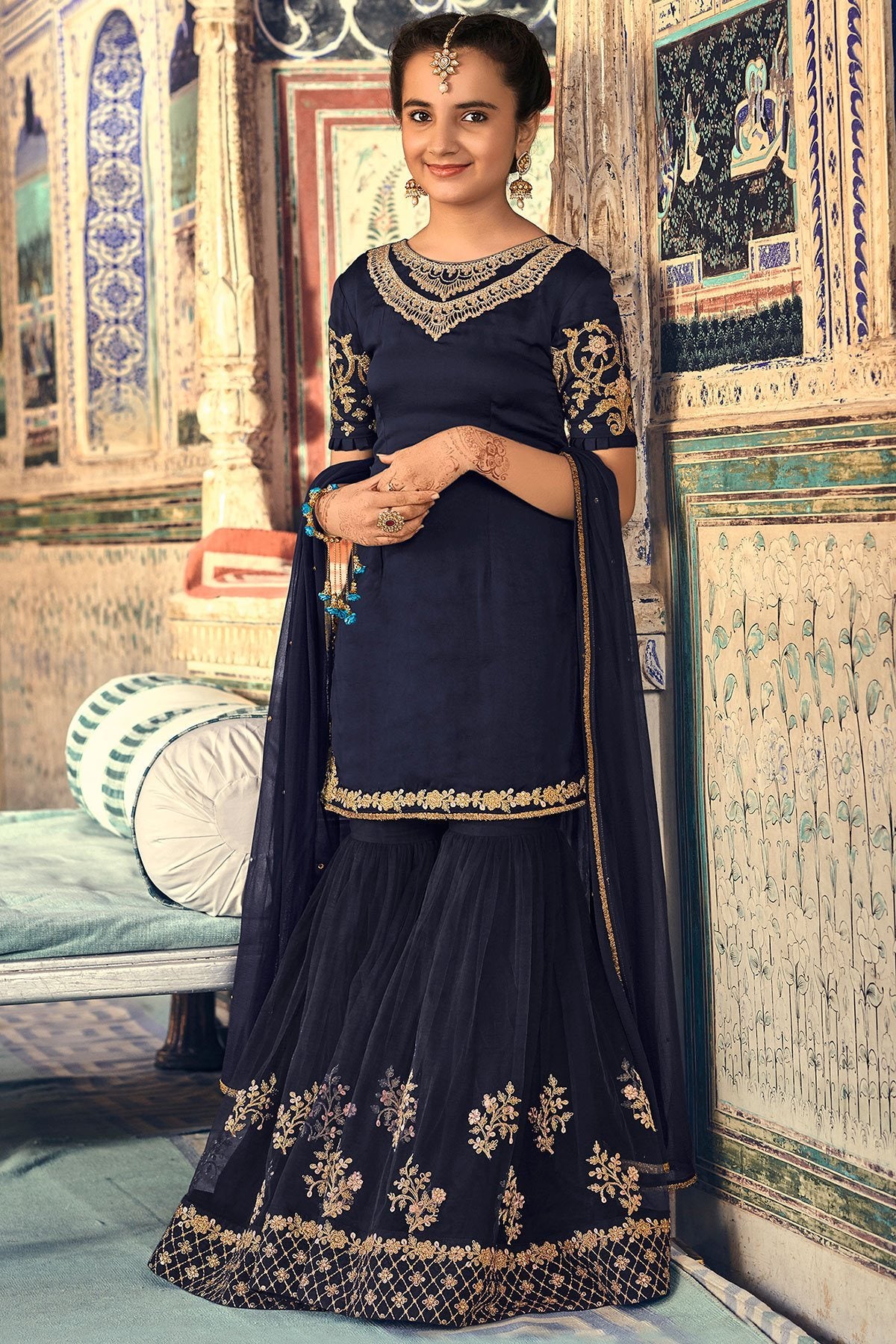Blue Party Wear Sharara suit