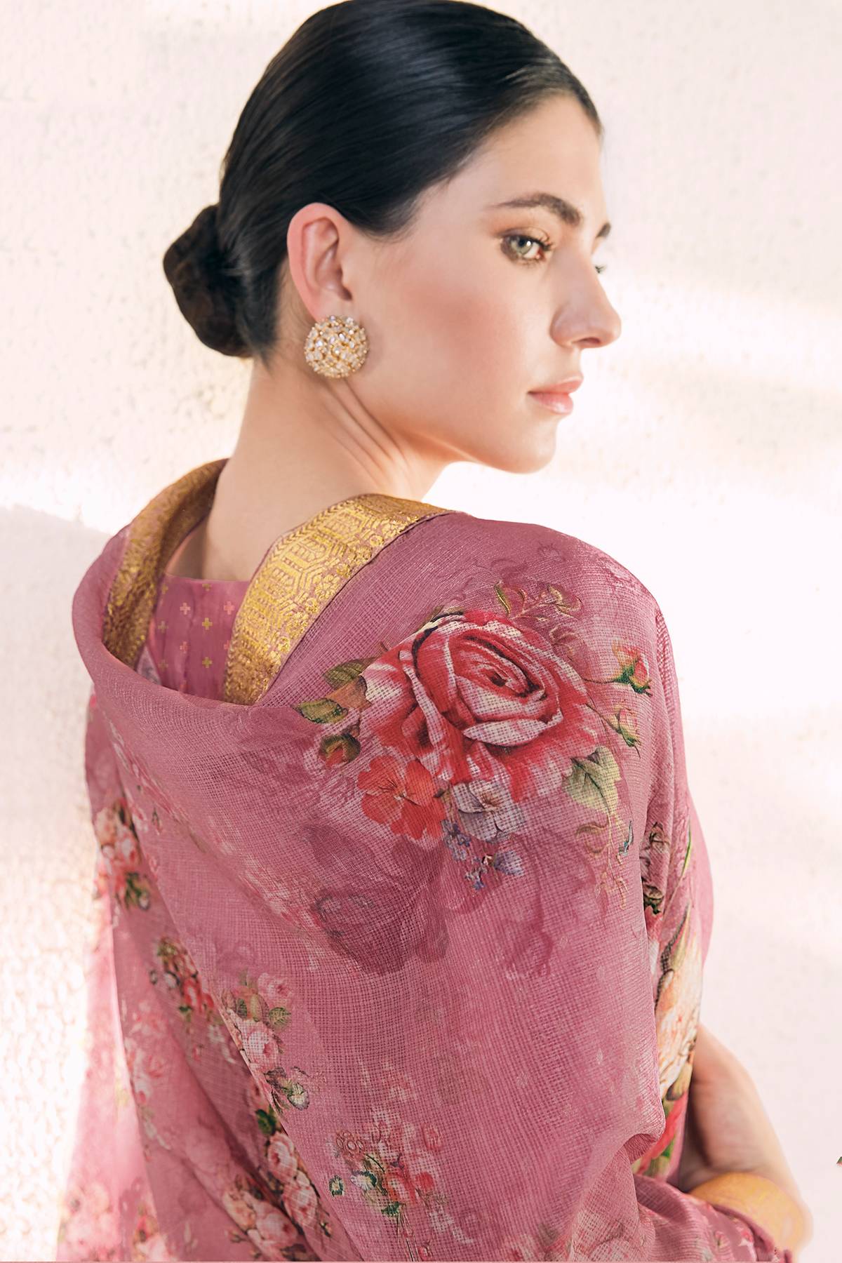 Mauve Casual Printed Straight Suit