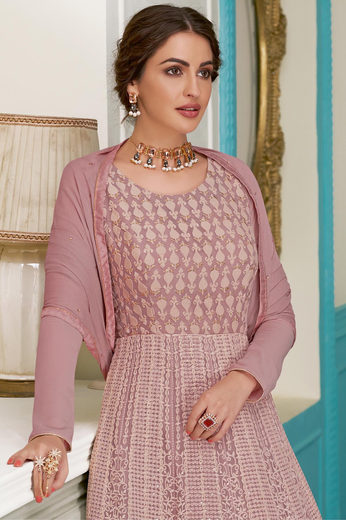 Mauve Designer Georgette Anarkali Suit